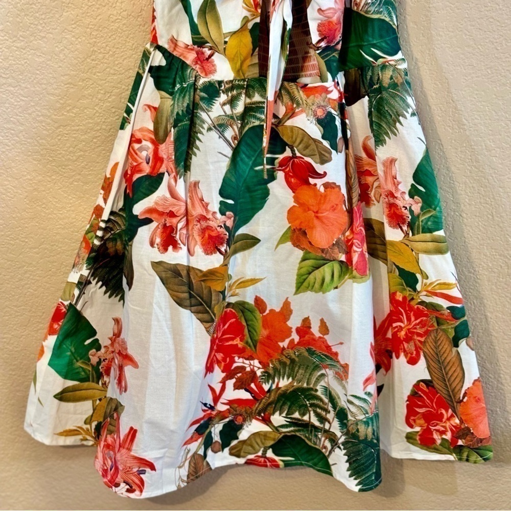 NWT Gianni Bini Dress Size 0 Charlotte Halter Ivory Tropical 100% Cotton Floral - Picture 6 of 14